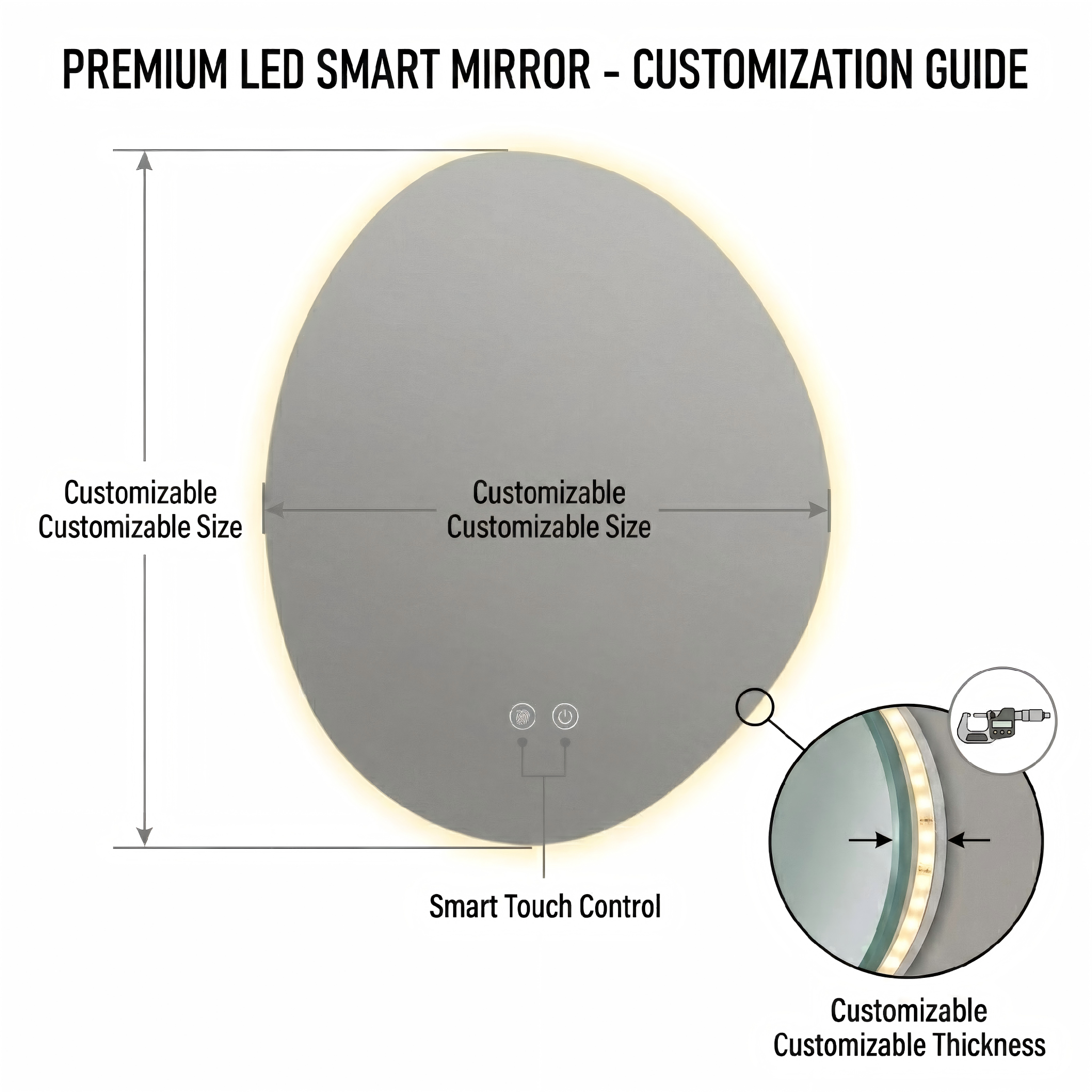 Kingstin Premium Asymmetrical Smart LED Bathroom Mirror | Motion Sensor & Anti-Fog Technology | Modern Minimalist Design