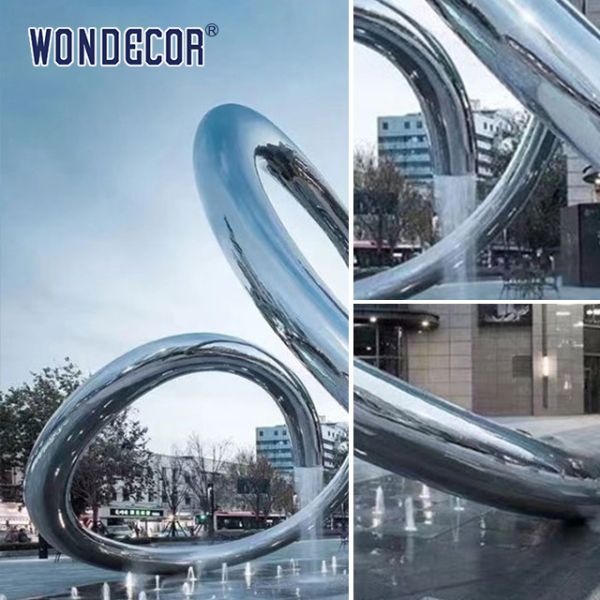 Outdoor Square Large Geometric Circular Fountain Stainless Steel Sculpture