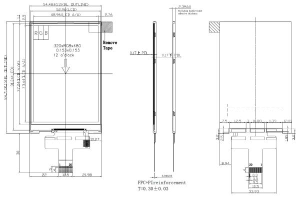 320 X 480 IPS MIPI TFT LCD Module Resistive LCD Display 3.5 Inch