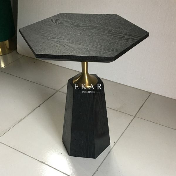 European Style Black Stainless Steel Walnut Side Table
