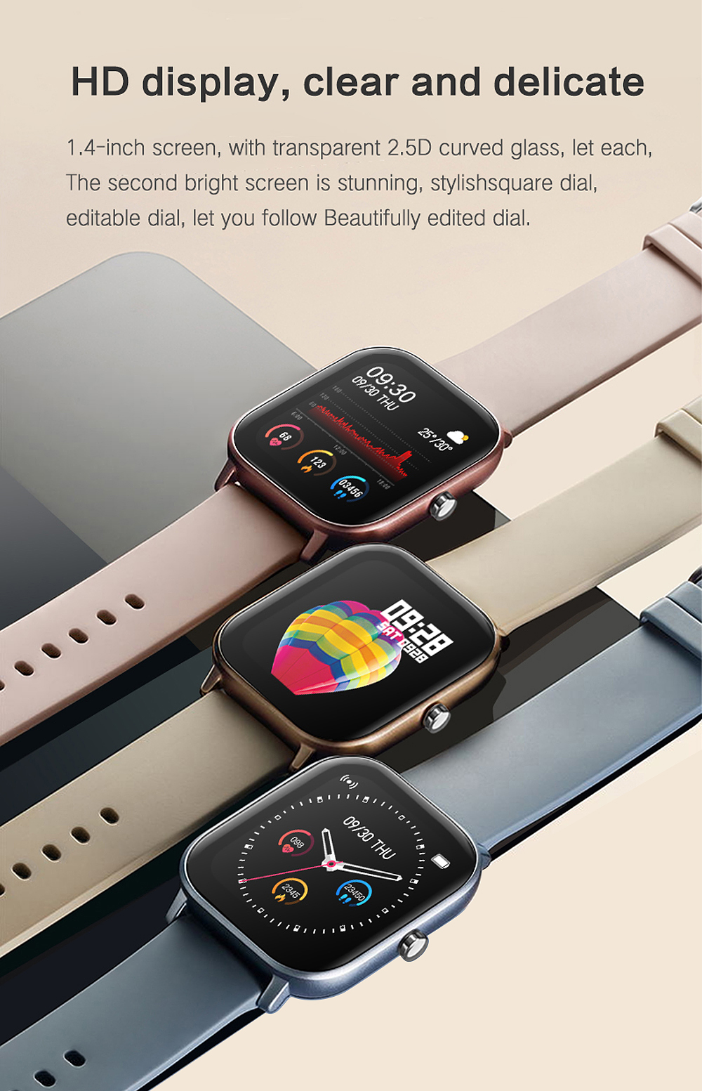 Дозор спорта BT4.2 P8 Bluetooth умный, кровяное давление тарифа сердца Smartwatch 1,4 дюймов
