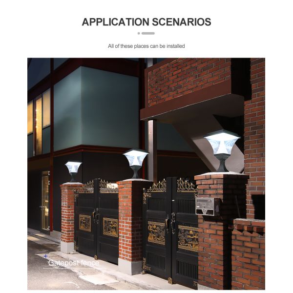 Die Cast Aluminium 30W Solar Pillar Light Garage Fence Decoration post lamp