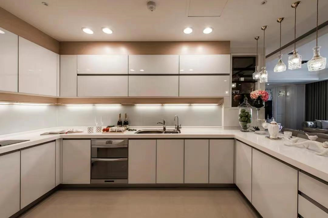 Modern Wooden Open Hotel Kitchen Cabinets Sets Quartz Counter