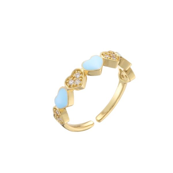 18k Diamond Adjustable Finger Ring Gold Pink Enamel Heart Ring OEM