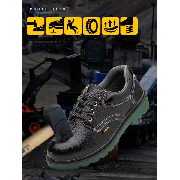 Metal Toe Industrial Safety Shoes PU Black Leather Work Shoes For Men