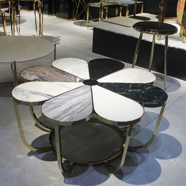 Tabela de chá de mármore do lazer nórdico do metal da mobília da entrada do hotel da forma da flor