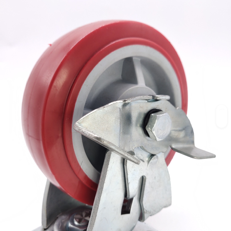 Hardware Tool Cabinet Industrial 6 Inch PU Polyurethane Medium Heavy Duty Swivel Side Lock Brake PU Caster and Wheel