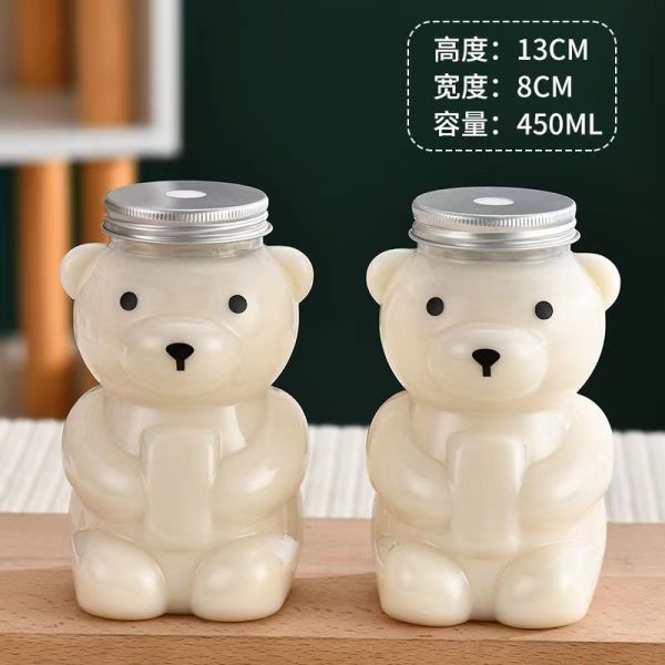 Plastic Juice Milktea Bottle with Cap Reusable Bear Shape