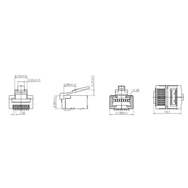 Cat6 Plug RJ45 Connector with 8P8C Phosphor Bronze Contacts and Gold Plated Modular Plug