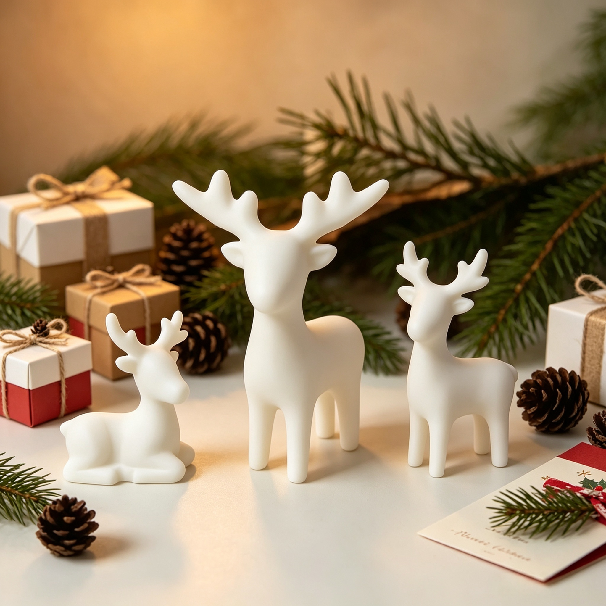 3 Pcs 3d Printable Christmas Ornaments Small Matte Deer Statue Decor For Desktop