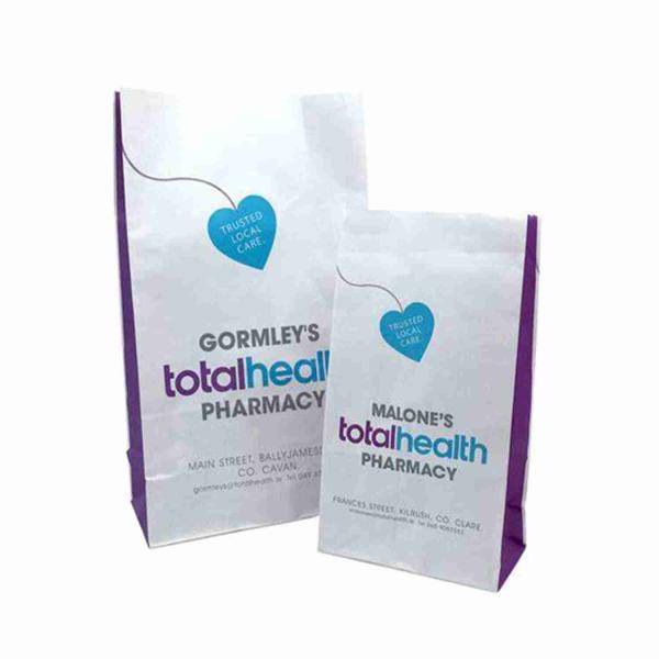 Custom White Pill Medicine Paper Prescription Bags Kraft SOS Bags For Hospital