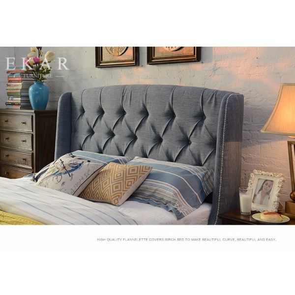 Headboard Upholstered Fabric King Wooden Bed