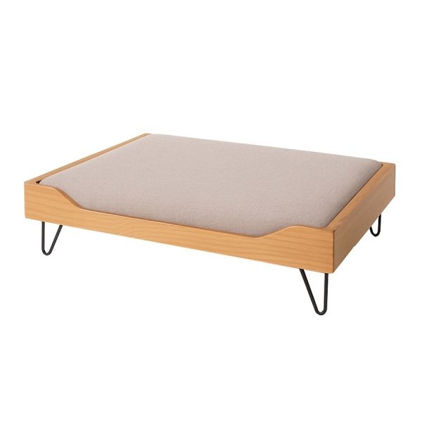 Lit pour animal de compagnie surélevé avec cadre en métal et coussin en lin lavable pour chien et chat