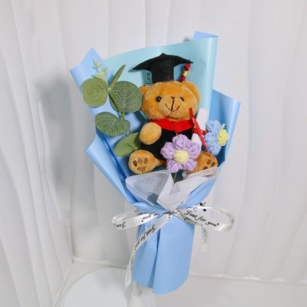 PhD Bear Bouquet - Graduation Plush Doll Flowers for Couples & Students, Creative Cartoon Knitted Gift