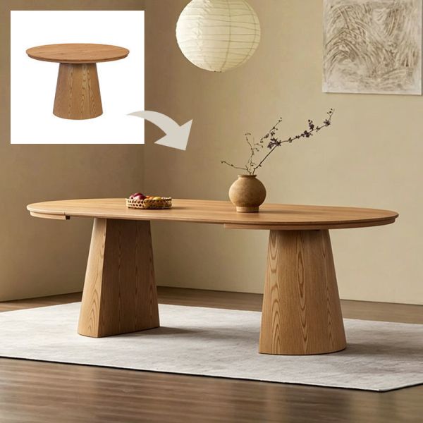 Minimalist Round Extendable Dining Table Wooden Dining Room Furniture Foldable Space Saving Home Modern Folding Dining Table