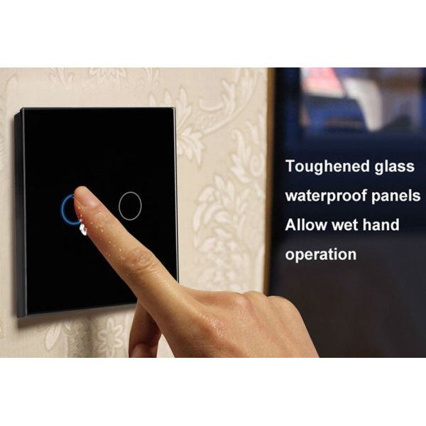 EU Standard Touch Switch 1 Gang/2 Gang/3 Gang 1 Way,Single Fireline Wall Light Switch,Black Crystal Tempered Glass