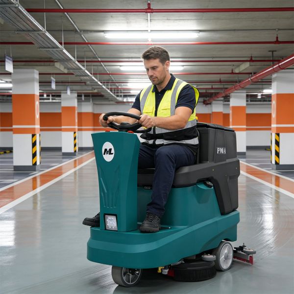 Drivable Rider Floor Scrubber Machine 90L Recovery Tank Commercial Cleaning