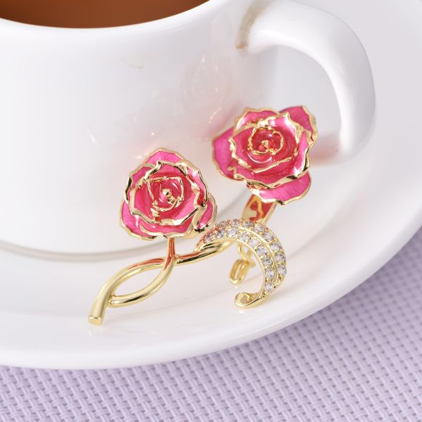 24k Gilded Rose Factory Wholesale Adorable Girls Rose Shaped Brooch Unique Gold Dipped Rose