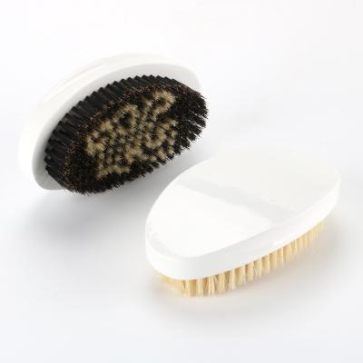 White PU Curved 360 Wave Brush  Palm Letter Pattern Natural Boar Bristle Brush