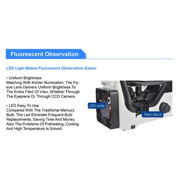 OPTO EDU A16.1065 LCD Screen Inverted LED Fluorescent Microscope Tiltable Binocular Photo Port On Side