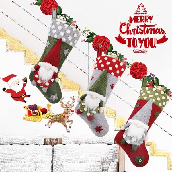 Stocking 3 Pack, 19 Inch 3D Gnomes Santa Christmas Beauty Cleansing Brush Facial Scrub Christmas stocking