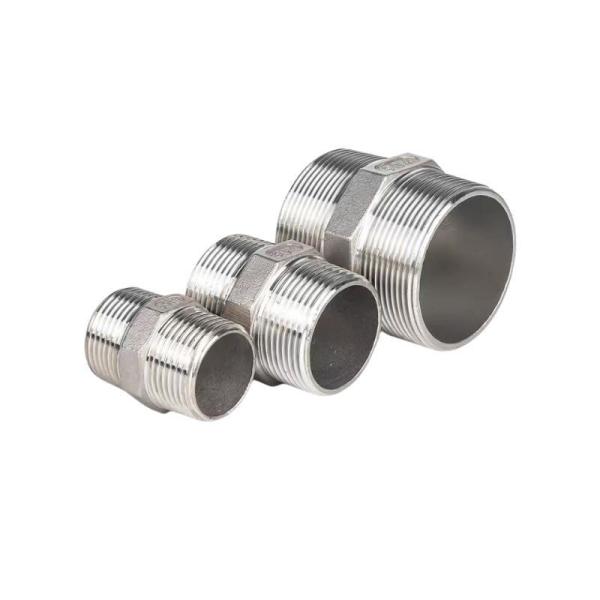 CF8 Pipe Fittings Hot-Dipped Hexagon Nipple with Male Connection and BSPT Thread