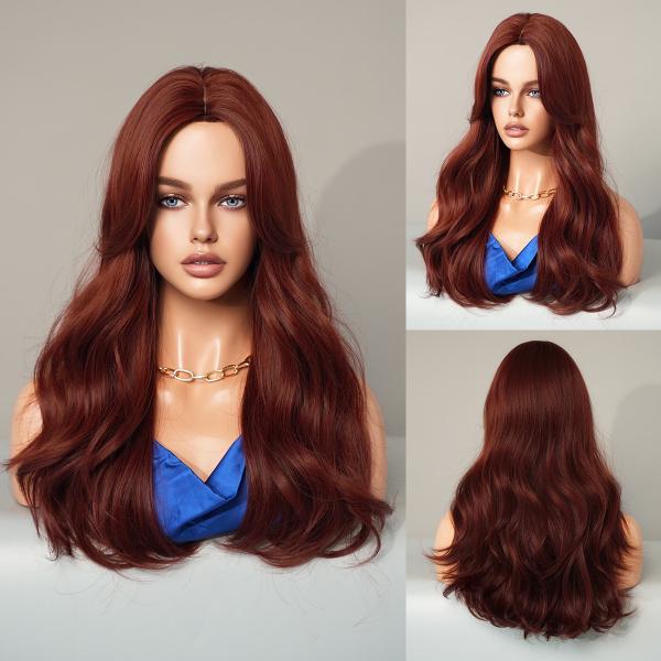 Fashion Long Body Wave Hair Auburn Synthetic Wigs For Women