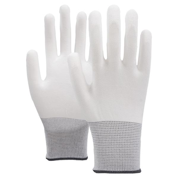 General Purpose 13 Gauge White Polyester Gloves With PU Palm Coating Size L High Comfort Level Long-lasting Durability