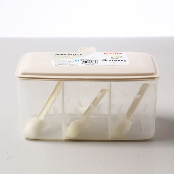 3 Compartment Rectangle Kitchen Seasoning Box With Spoon