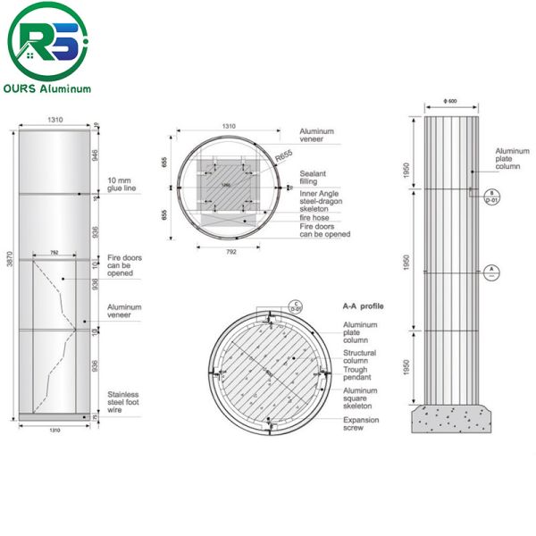 External Decoration Aluminium Panel For Wall 2.0mm Curved Column Seamed Cover
