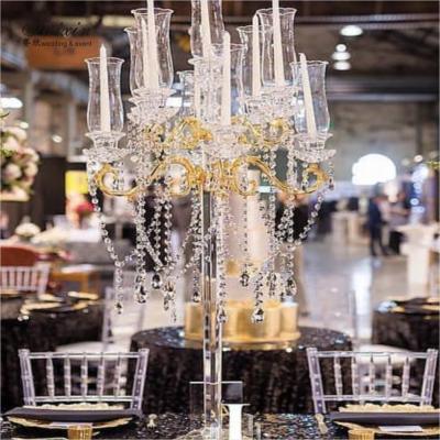 Candelabra de ouro de alta qualidade Decoração de casamento de candelabra de cristal