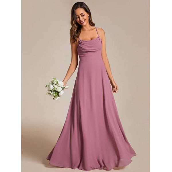 Boat Neck Empire A-line Ruffled Adjustable Spaghetti Strap Zipper Purple Orchid Chiffon Bridesmaid Dresses