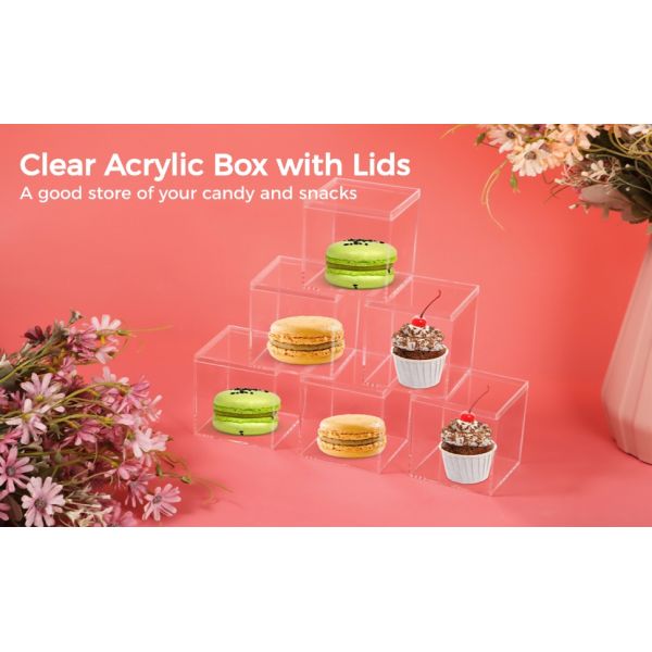 Acrylic Square Cube 4 X 4 X 4 Inches, Small Clear Plastic Display Boxes With Lids, Clear Acrylic Storage Square Cube Boxes, Display Case Container For Candy Jewelry Tiny Items