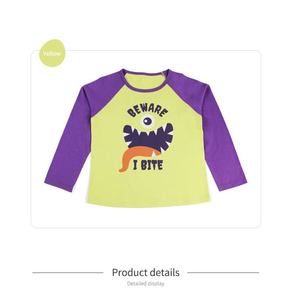 100% Cotton Raglan Long Sleeve Toddler Girls T-Shirts with Western Graphic Halloween Print