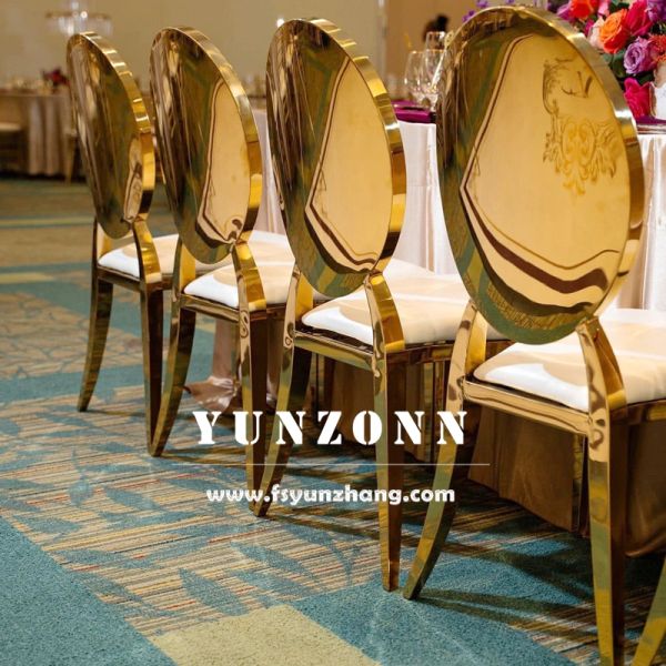 PU Seat O-Round Back Mirror Gold Stainless Steel Wedding Chair Stackable for Outdoor Events and Parties for Apartment Villa