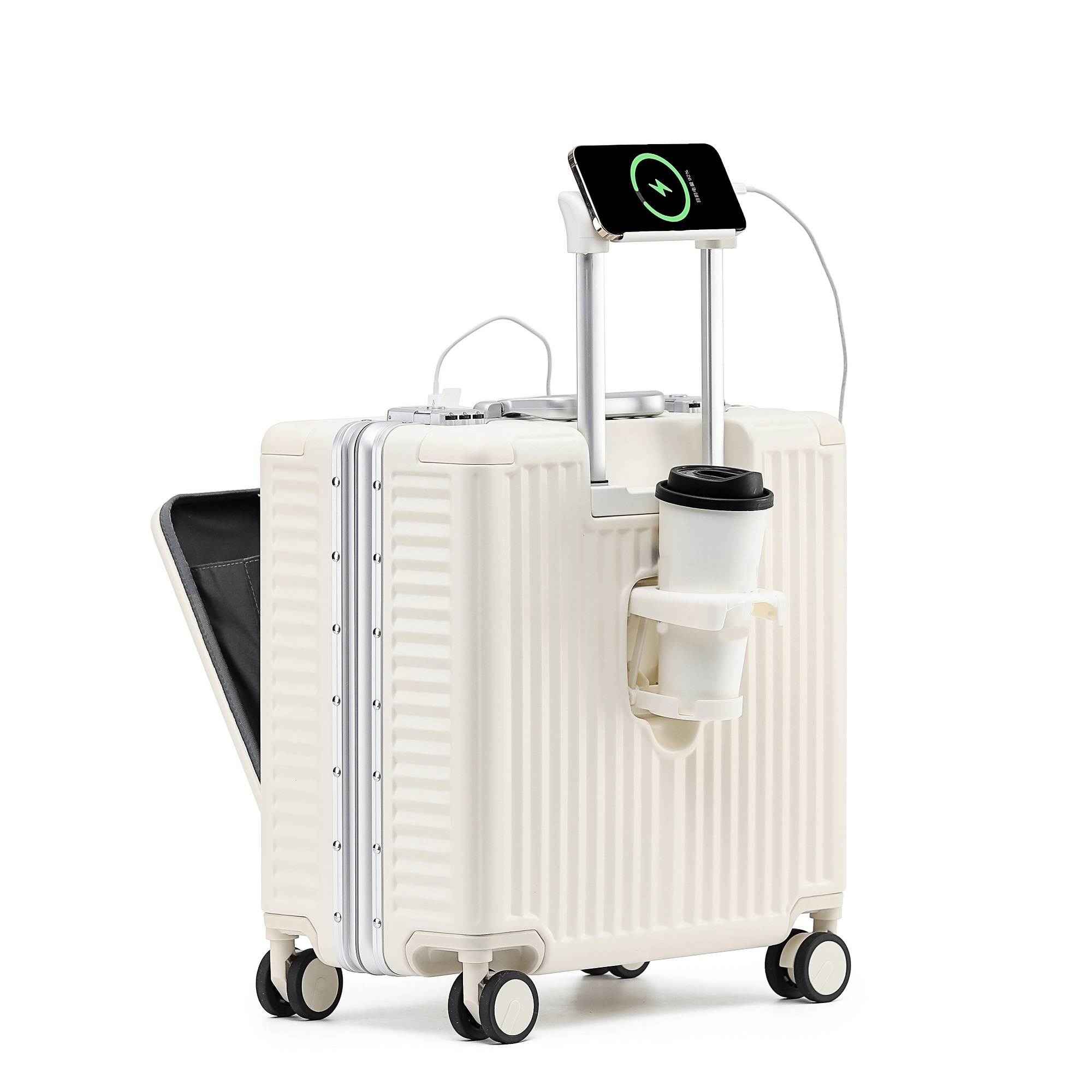 Luxury Aluminum Frame Suitcase Front Opening Zipper Travel Sentry Luggage