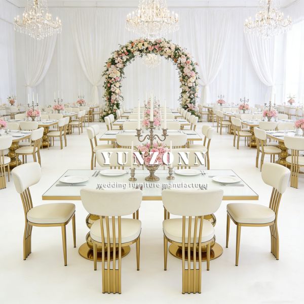 Modern Luxury Design Golden Wedding Table Mirror Glass Top Stainless Steel Restaurant & Hotel Banquet Dining Furniture