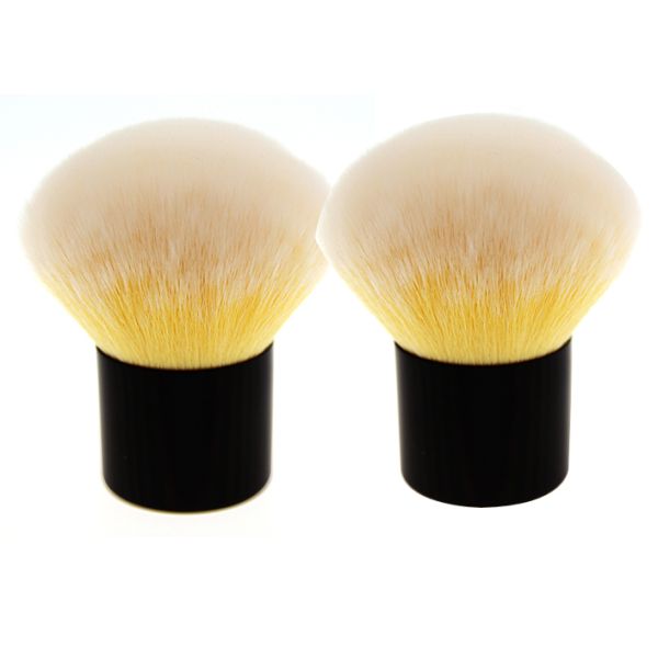 Shorted Yellow Kabuki Makeup Brush With Nylon Wool Plastic Handle