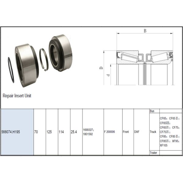 566074.H195 DAF Front Wheel Hub Bearing Truck Spare Parts
