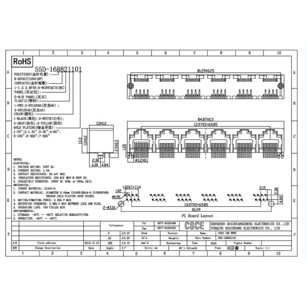 1×6 8P8C Unshielded Plastic RJ45 Modular Socket
