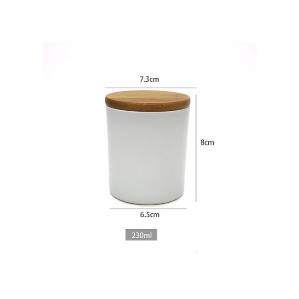 Wedding Dia 7.3cm Frosted Glass Candle Jar With Wooden Lid