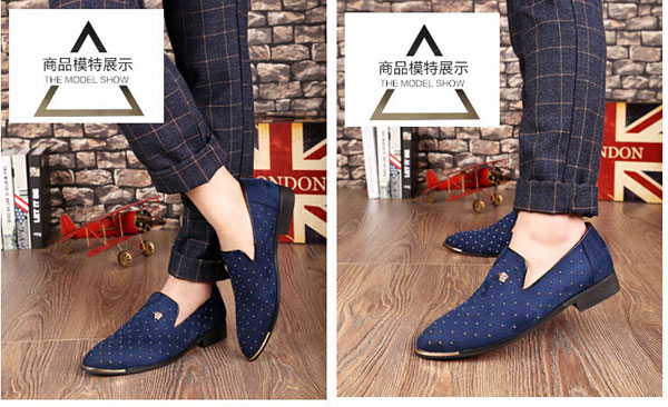 Slip On Men'S Casual Shoes Blue / Black Custom With Metal Rivets