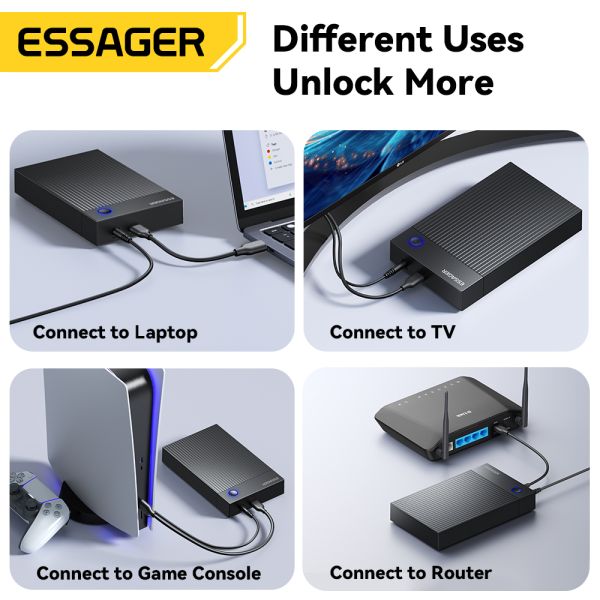 ESSAGER ES-YP03 USB 3.0 SATA Hard Drive Enclosure with 5Gbps Speed Dual-protocol Boost and Widely Compatible for 2.5 3.5 Inch HDD SSD