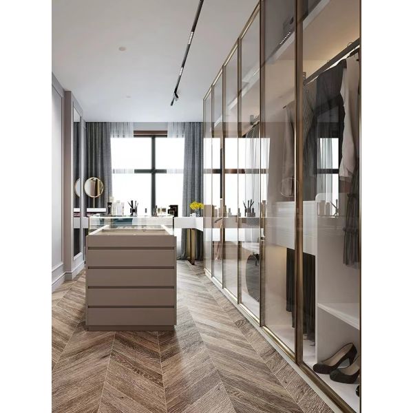 Спальня Современный U-образный гардероб с стеклянной решеткой