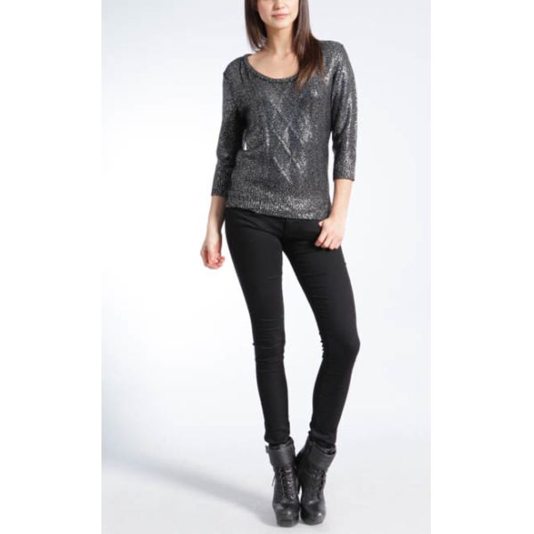 WOMEN'S 100% ACRYLIC FOIL PRINT CABLE KNITTED SWEATER