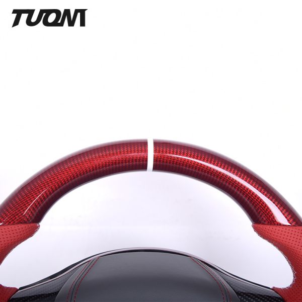 Red Carbon Fiber Rounded Top Flat Bottom Steering Wheel Tesla Model 3 Y