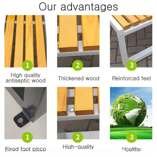 General Outdoor Furniture Steel Wood Garden Patio Porch Chair with Backrest and Slatted Seat Modern Design