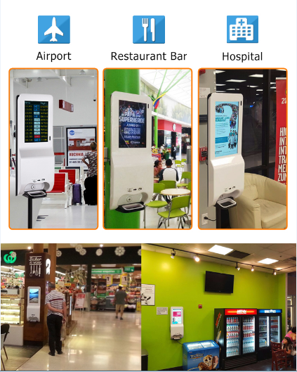 21.5 Inch Touch Screen Kiosk LCD Digital Billboard With 1000ML gel Automatic Hand Sanitizer Dispenser LCD Display