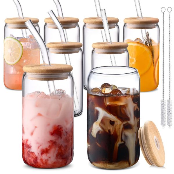 Party Occasion Morden Luxury 16oz Clear Glass Mason Jug with Bamboo Lid and Straw