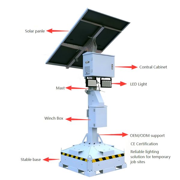 Solar Light Tower Warning Indicator Light Weather Resistant Mobile Light Tower Manufacturers